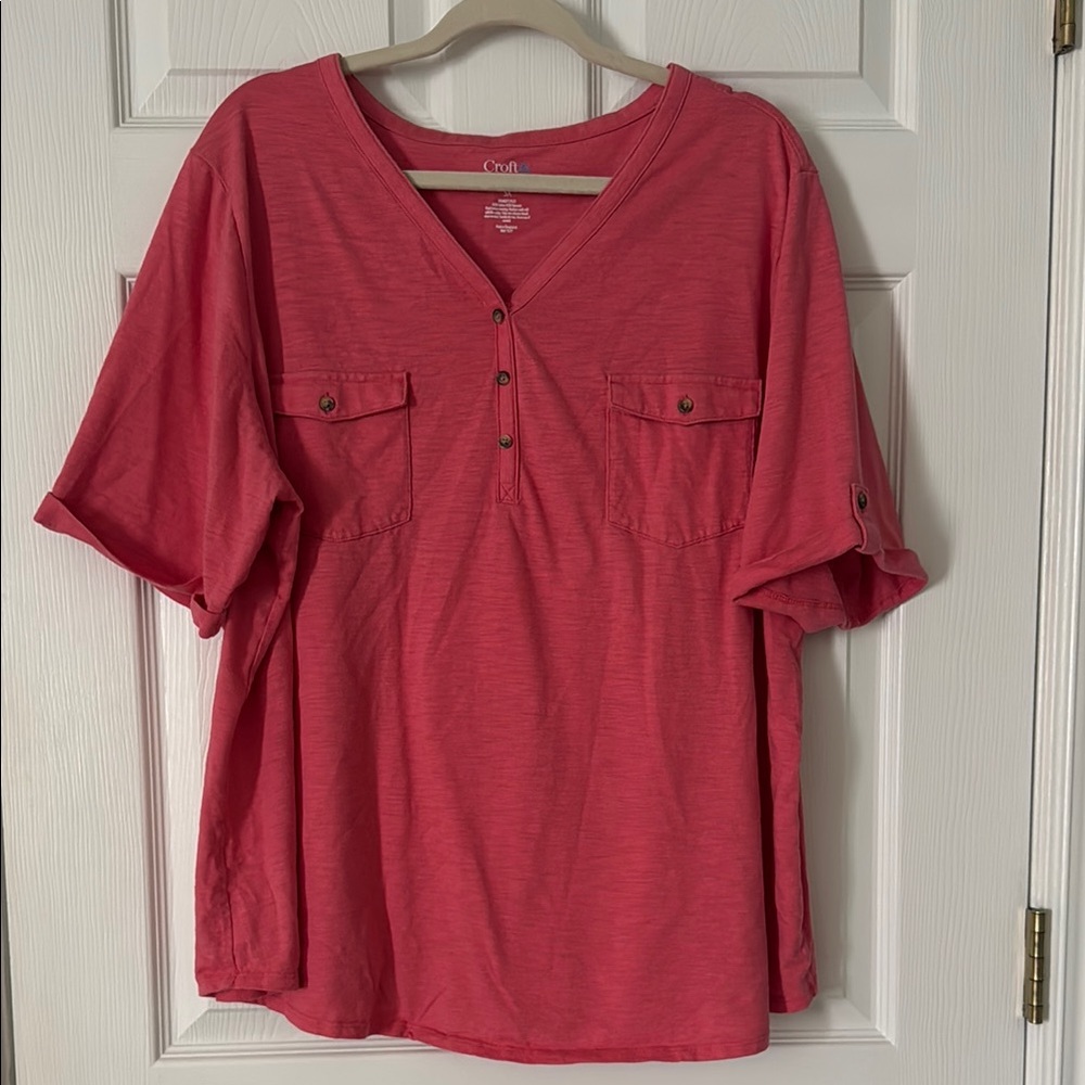 Croft & Barrow Coral V-Neck Blouse with Button Details